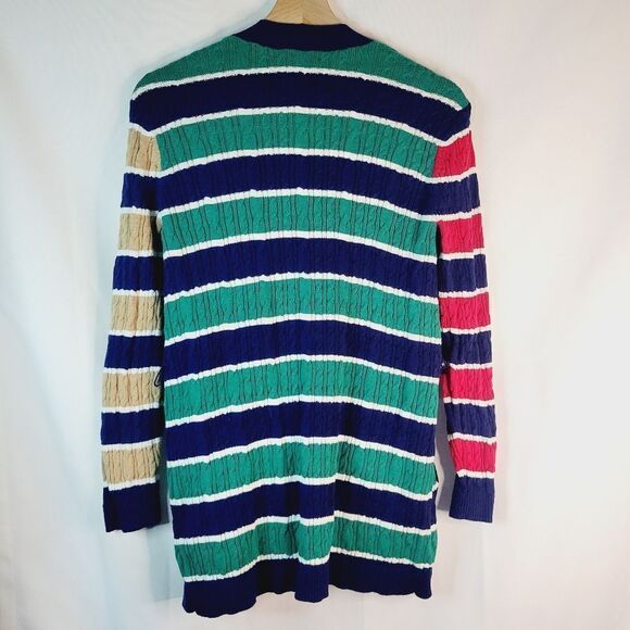Land's End 100% Cotton Striped Multicolor Cardigan Sweater - Picture 5 of 9